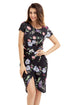 Sexy Chic Knot Side Wrapped Black Floral Dress